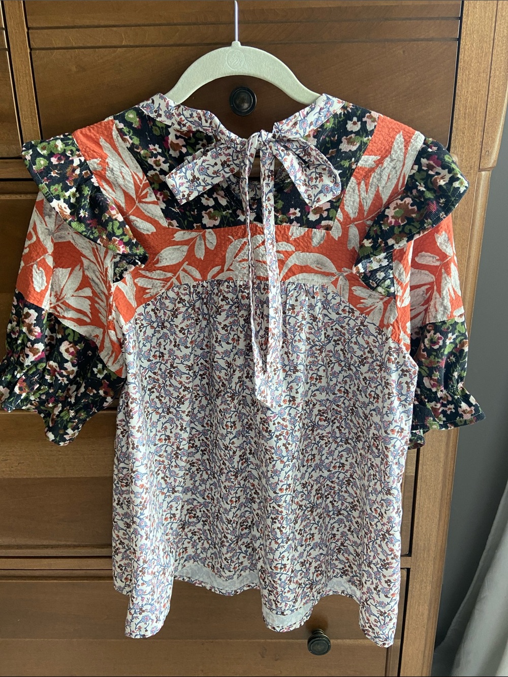 THML Mixed Floral Patchwork Top in Coral, Navy, Cream, Green - Picture 3 of 3